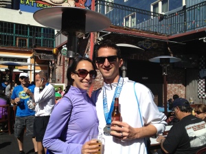 "Obligatory" post race beer with the missus. Best tradition ever.